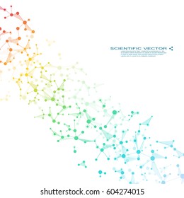 Molecule DNA and neurons vector. Molecular structure. Connected lines with dots. Genetic and chemical compounds. Chemistry, medicine, science, technology concept. Geometric abstract background