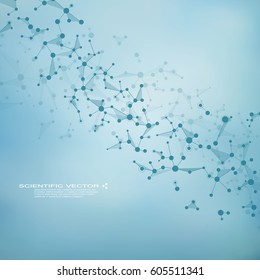 Molecule DNA and neurons vector. Molecular structure. Connected lines with dots. Genetic and chemical compounds. Chemistry, medicine, science, technology concept. Geometric abstract background