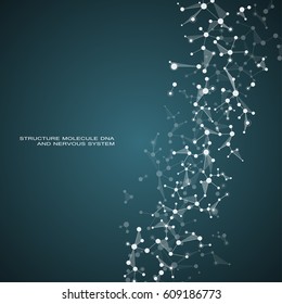 Molecule DNA and neurons vector. Molecular structure. Connected lines with dots. Genetic and chemical compounds. Chemistry, medicine, science, technology concept. Geometric abstract background