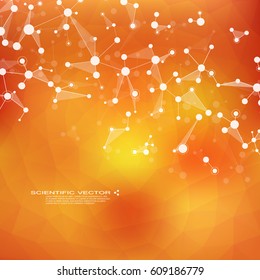Molecule DNA and neurons vector. Molecular structure. Connected lines with dots. Genetic and chemical compounds. Chemistry, medicine, science, technology concept. Geometric abstract background