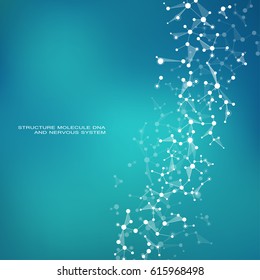 Molecule DNA and neurons vector. Molecular structure. Connected lines with dots. Genetic and chemical compounds. Chemistry, medicine, science, technology concept. Geometric abstract background