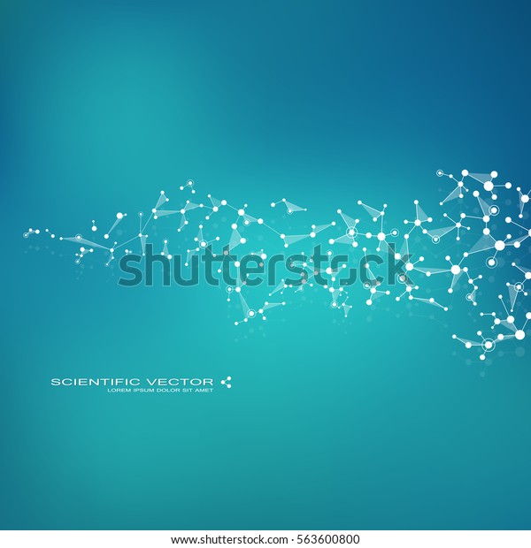 Molecule DNA and neurons vector. Molecular\
structure. Connected lines with dots. Genetic chemical compounds.\
Chemistry, medicine, science, technology concept. Geometric\
abstract background.