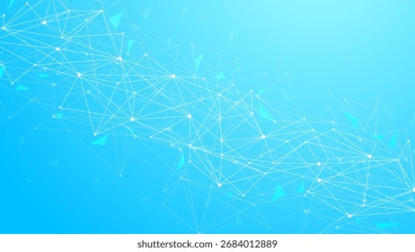 molécula DNA Estrutura, biologia wireframe com polígono com conexões em modelo de fundo azul