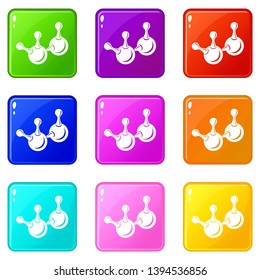 Molecule element icons set 9 color collection isolated on white for any design
