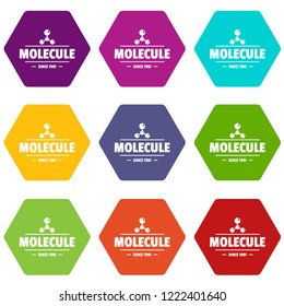 Molecule energy icons 9 set coloful isolated on white for web