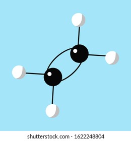 Molecule of ethylene. Ball-rod model. Flat style, vector illustration.