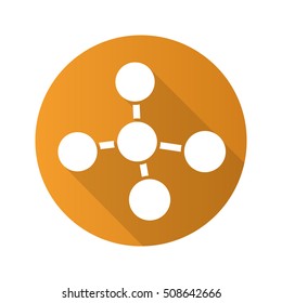 Molecule flat design long shadow icon. Molecular structure model. Vector silhouette symbol