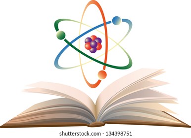 Molecule floating over an open book.