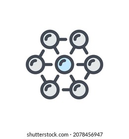 Icono de línea de color de fórmula molécula. Signo colorido del contorno del vector de conexión compuesto químico y estructura.