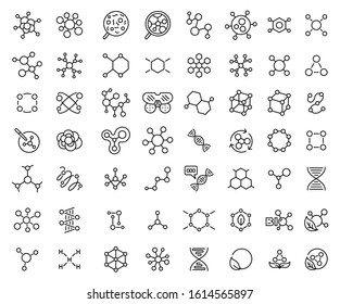 Molecule or formula icon set. The chemical structure. Laboratory scientific research. Outline contour line vector.