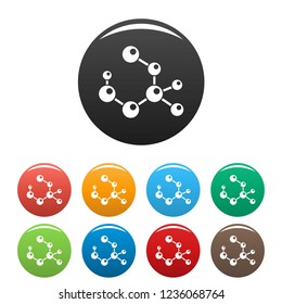 Molecule formula icons set 9 color vector isolated on white for any design