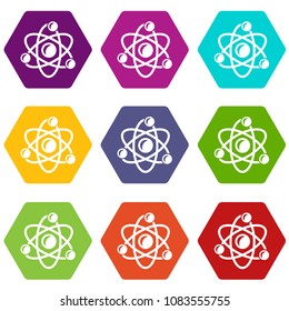 Molecule genetics icons 9 set coloful isolated on white for web