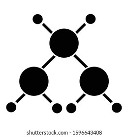 Molecule glyph icon. Crystal structure. Molecular ball and stick model. Organic chemistry elements. Scientific atom modeling. Silhouette symbol. Negative space. Vector isolated illustration
