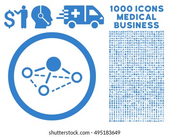 Molecule icon with 1000 medical business cobalt vector design elements. Set style is flat symbols, white background.