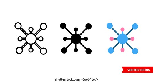 Molecule icon of 3 types: color, black and white, outline. Isolated vector sign symbol.