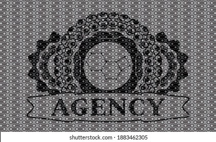 molecule icon and Agency text dark abstract emblem. Pattern luxurious background. Intense illustration. 