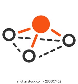 Molecule icon from Business Bicolor Set. This flat vector symbol uses orange and gray colors, rounded angles, and isolated on a white background.