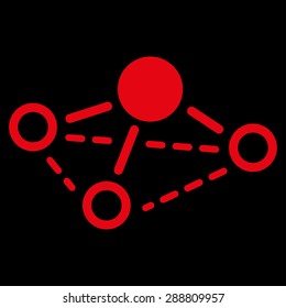 Molecule icon from Business Bicolor Set. This flat vector symbol uses red color, rounded angles, and isolated on a black background.