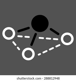 Molecule icon from Business Bicolor Set. This flat vector symbol uses black and white colors, rounded angles, and isolated on a gray background.