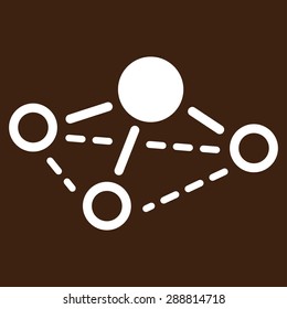 Molecule icon from Business Bicolor Set. This flat vector symbol uses white color, rounded angles, and isolated on a brown background.
