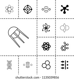 Molecule icon. collection of 13 molecule filled and outline icons such as atom, atom move, chemical structure, dna. editable molecule icons for web and mobile.
