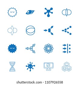 Molecule icon. collection of 16 molecule filled and outline icons such as bacteria, atom, atom move, chemical structure. editable molecule icons for web and mobile.
