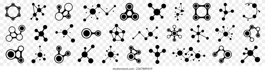 Molecule icon collection for science, genetic, biology. Simple chemistry formula and molecule line icons