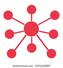 Icono de molécula. Conexión, hub, silueta de icono de tecnología. Señal de Vector de símbolo de molécula roja aislada sobre fondo blanco. Ilustración vectorial. EPS 10