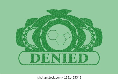 molecule icon and denied text Green stroke emblem. Eco exquisite background. Artistic illustration. 