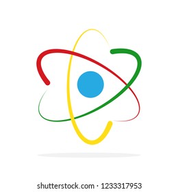 Molecule icon in flat design. Vector illustration. Colored Atom icon isolated