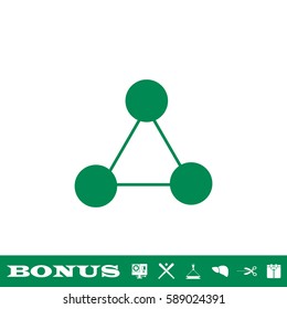 Molecule icon flat. Green pictogram on white background. Vector illustration symbol and bonus button