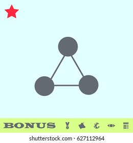 Molecule icon flat. Grey pictogram on blue background. Vector illustration symbol and bonus buttons medal, cow, earth, eye, calculator
