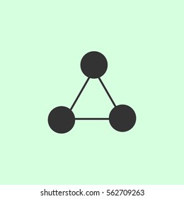 Molecule icon flat. Grey vector symbol on green background