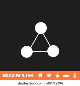 Molecule icon flat. White pictogram on black background. Vector illustration symbol and bonus button tooth, vase, star, mirror, bottle