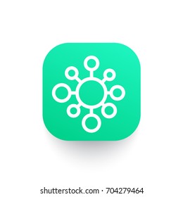 molecule icon in linear style on green shape