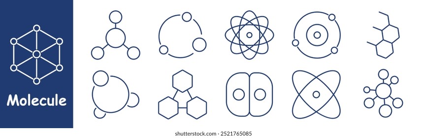 Molecule icon. Molecular structure, atom, chemical bonds, hexagons, electrons, particles, scientific research, atomic orbit, molecular biology, scientific data, physics, molecular interaction, science