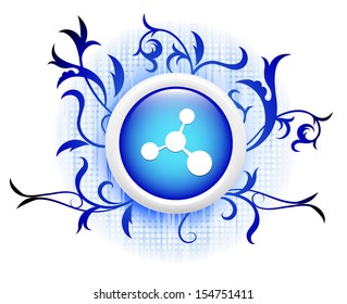 molecule icon on blue decorative button