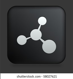 Molecule Icon on Square Black Internet Button Original Illustration