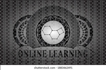 molecule icon and Online Learning text black abstract realistic emblem. Pattern delicate background. Artistic illustration. 