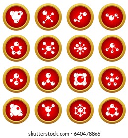 Molecule icon red circle set isolated on white background