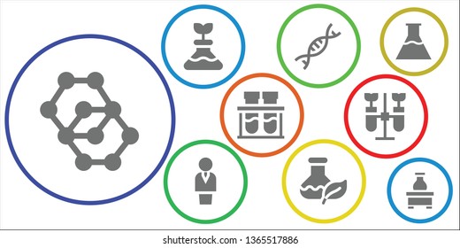 molecule icon set. 9 filled molecule icons.  Simple modern icons about  - Molecule, Flask, Genetic, Chemist, Chemical, Chemistry, Flasks