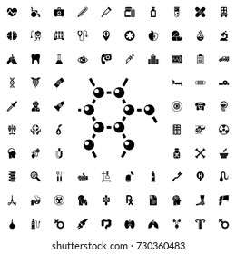 Molecule icon. set of filled medicine icons.