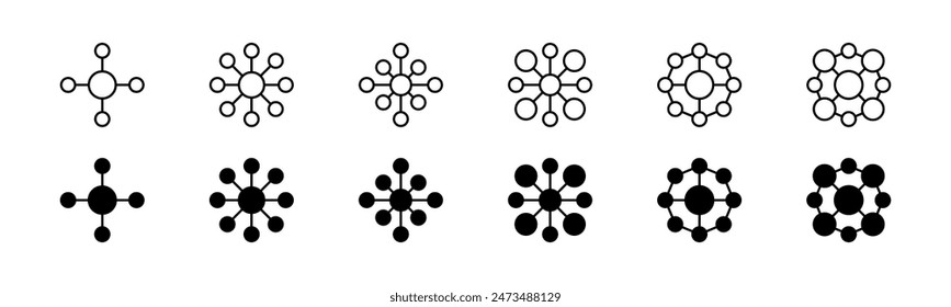 Molecule icon set. Line and glyph atom symbol. Molecule symbol