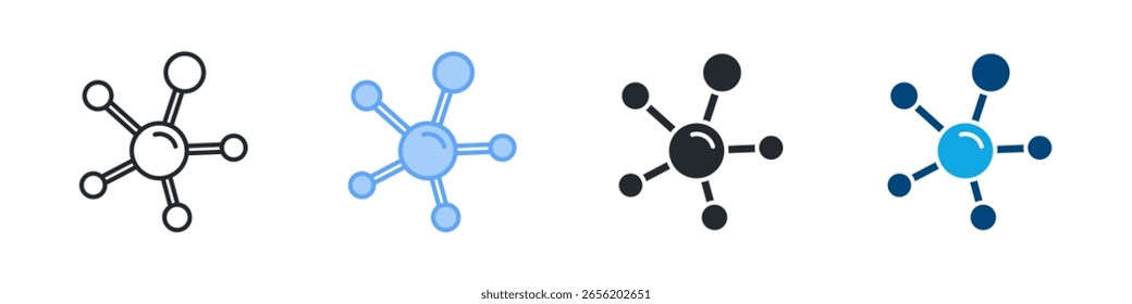 Ícone De Molécula Define Vários Estilos. Projetado Em Contorno, Azul, Glifo, Tom Duplo