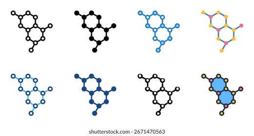 Ícone de molécula define coleção de vários estilos 
