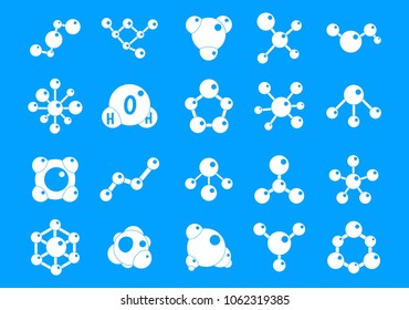 Molecule icon set. Simple set of molecule vector icons for web design isolated on blue background