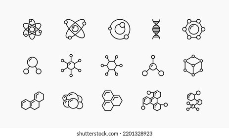 Molecule icon set. Structure of molecules vector line icon set