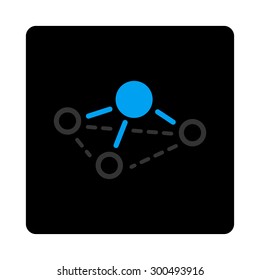 Molecule icon. The icon symbol is drawn with blue and gray colors on a black button isolated on a white background.