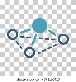 Molecule icon. Vector illustration style is flat iconic bicolor symbol, cyan and blue colors, transparent background. Designed for web and software interfaces.