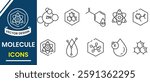 Molecule icon vector illustration.  Symbol of science, nuclear physics, scientific research, education, electrons, proton sign vector. Symbol of Molecule line icon vector isolated on white background.
